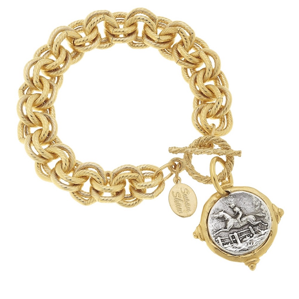 Stylish Gold and Silver Medallion Bracelet
